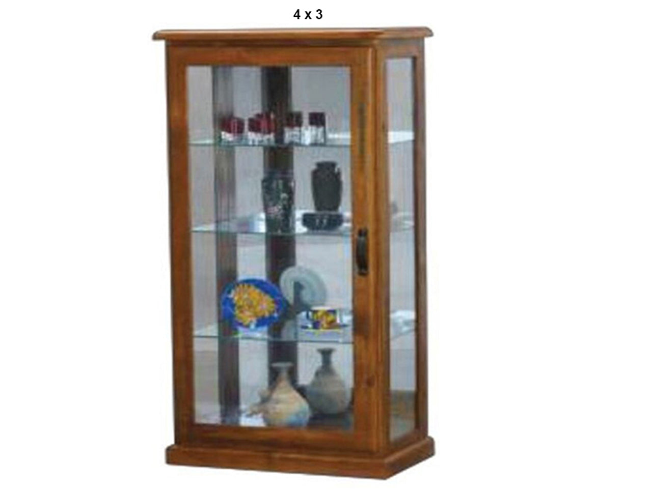 DROVER (AUSSIE MADE) LOWLINE GLASS DISPLAY CABINET WITH MIRRORED BACK COLLECTION - ASSORTED STAINED COLOURS - STARTING FROM $1199