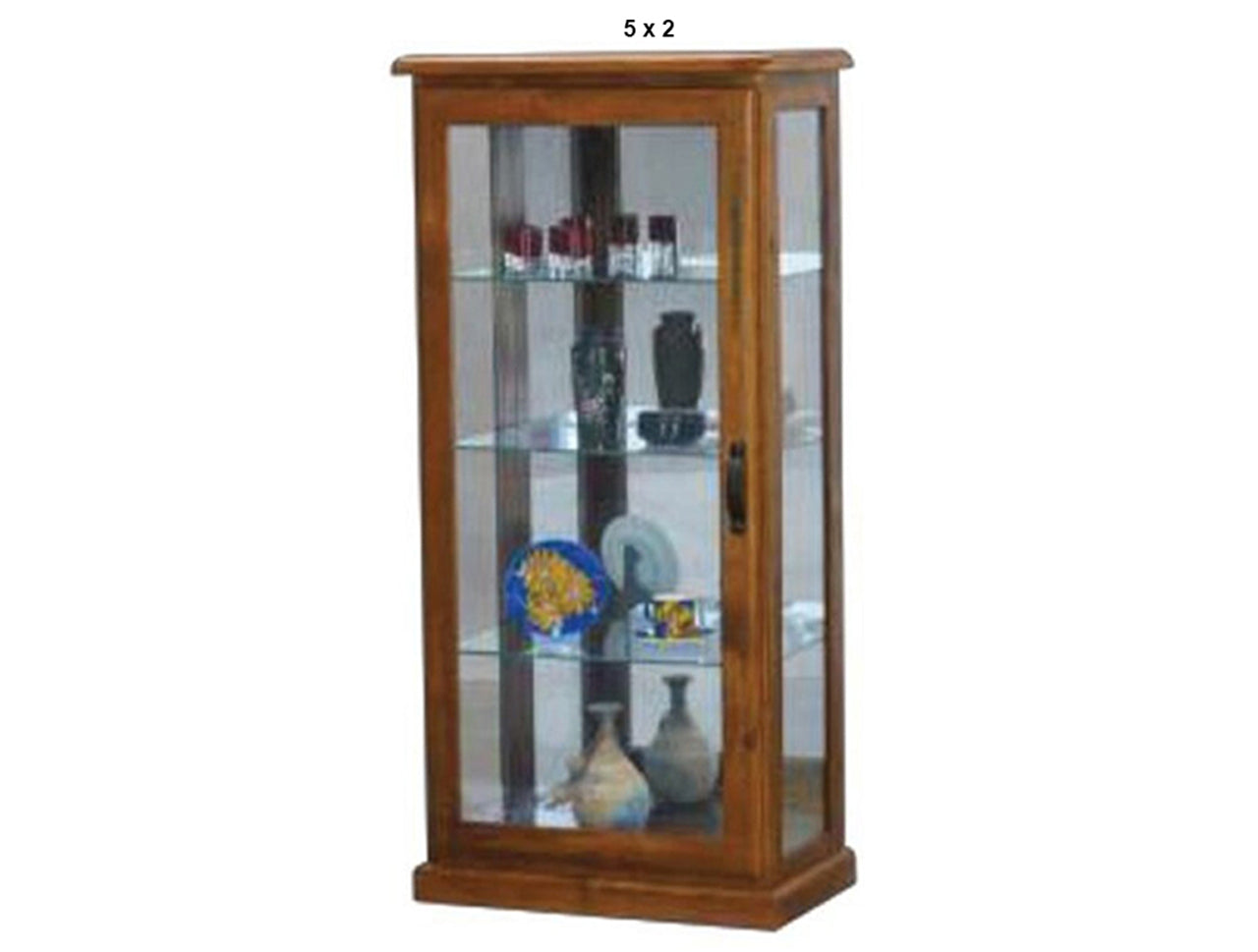 DROVER (AUSSIE MADE) LOWLINE GLASS DISPLAY CABINET WITH MIRRORED BACK COLLECTION - ASSORTED STAINED COLOURS - STARTING FROM $1199
