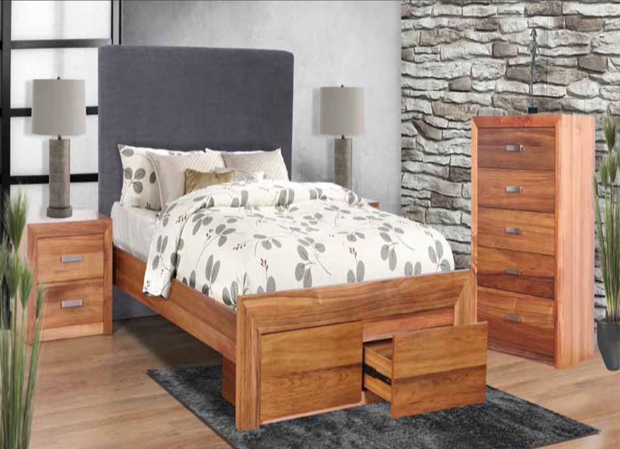 ECCLISE QUEEN 4 PIECE (TALLBOY) BEDROOM SUITE WITH UNDERBED STORAGE DRAWERS (WITH BEDHEAD) - BLACKWOOD