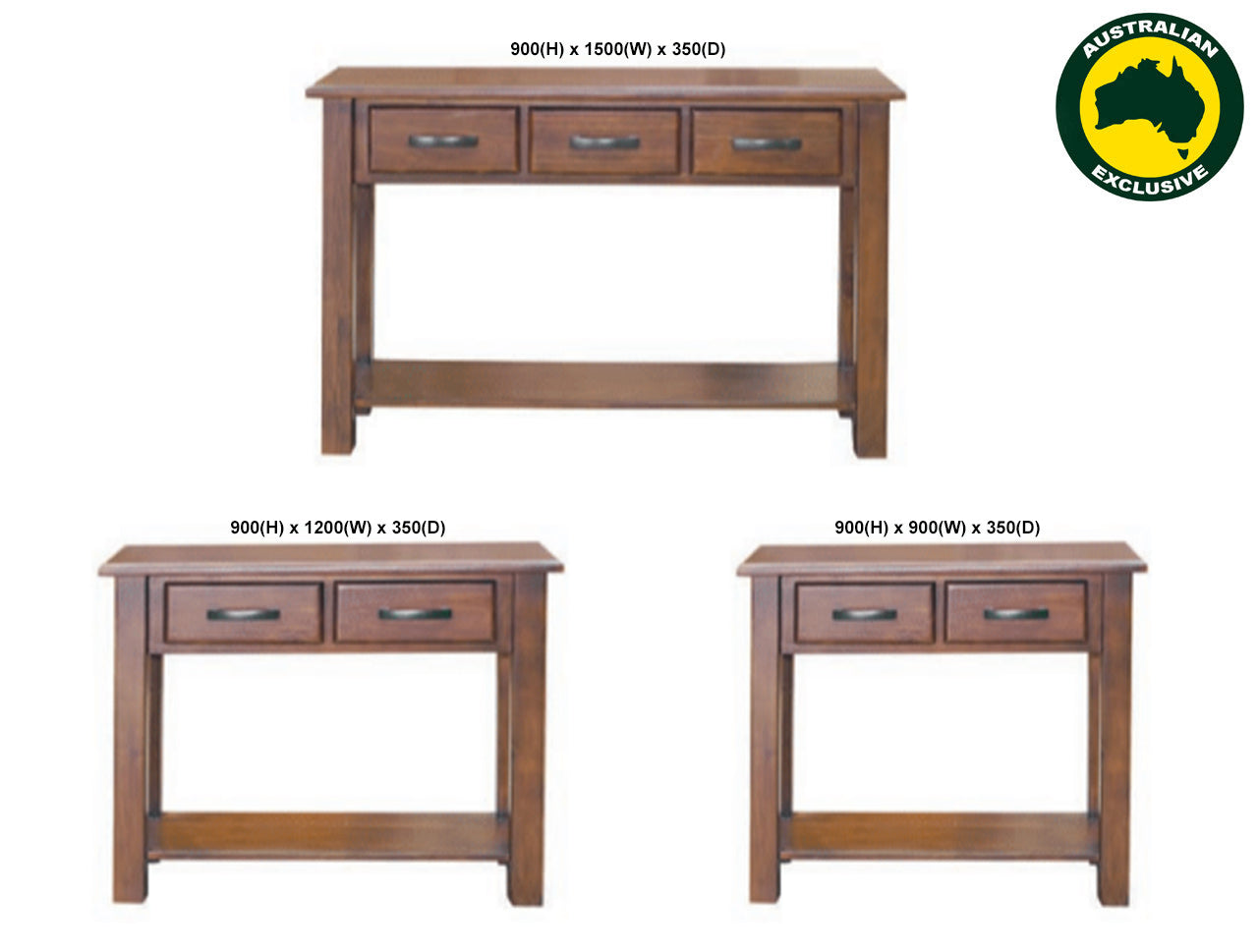 EDWARD (AUSSIE MADE) HALL / CONSOLE TABLE COLLECTION - ASSORTED STAINED COLOURS - STARTING FROM $599