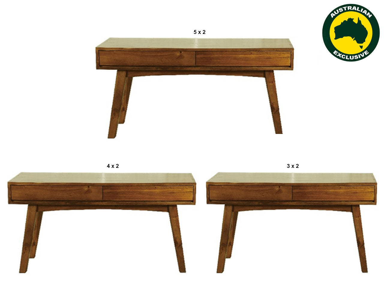 EUREKA (AUSSIE MADE) 2 DRAWER DESK COLLECTION - ASSORTED STAINED COLOURS - STARTING FROM $699