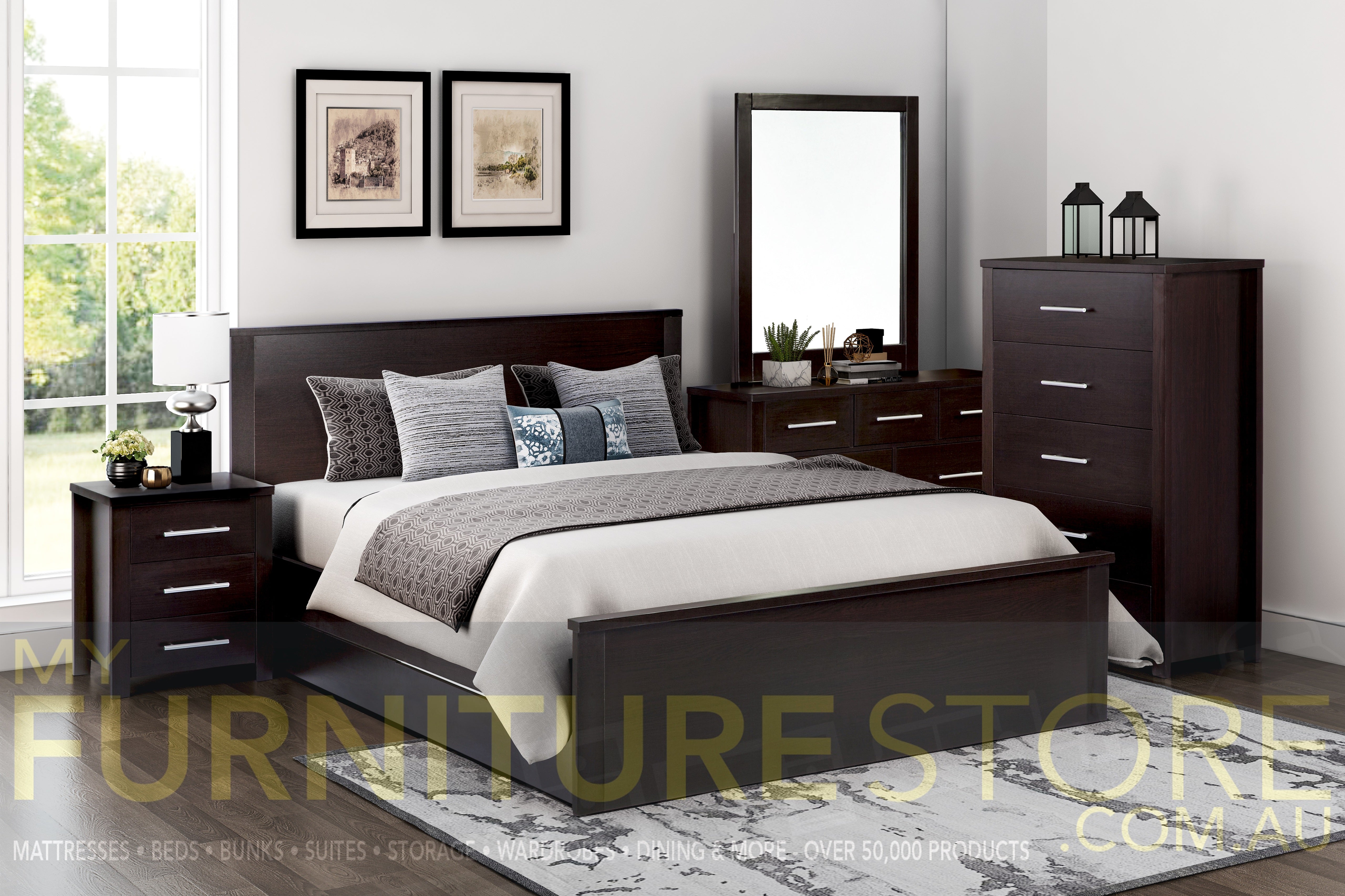 DOUBLE OR QUEEN AMAZING 6 PIECE (THE LOT) BEDROOM SUITE (MODEL:3-18-5) - LIGHT OAK OR WHITE