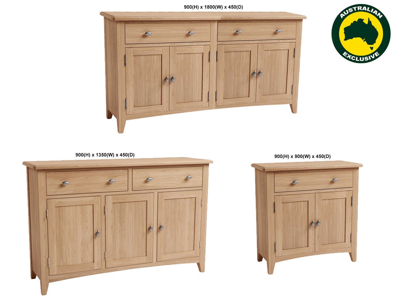 ELEGANCE (AUSSIE MADE) BUFFET COLLECTION - TASSIE OAK COMBINATION - ASSORTED STAINED COLOURS - STARTING FROM $699