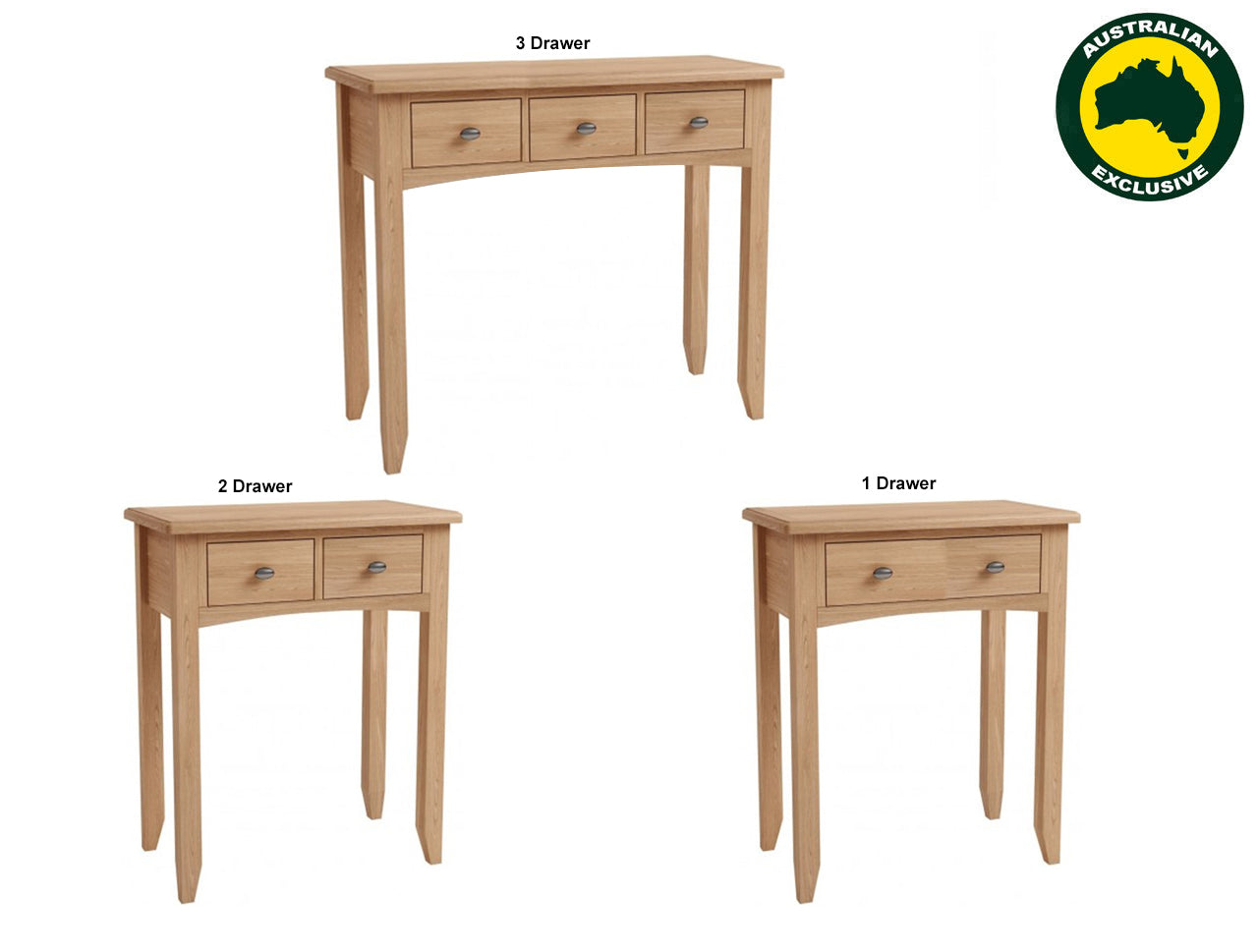 ELEGANCE (AUSSIE MADE) CONSOLE TABLE COLLECTION - TASSIE OAK COMBINATION - ASSORTED PAINTED COLOURS - STARTING FROM $499