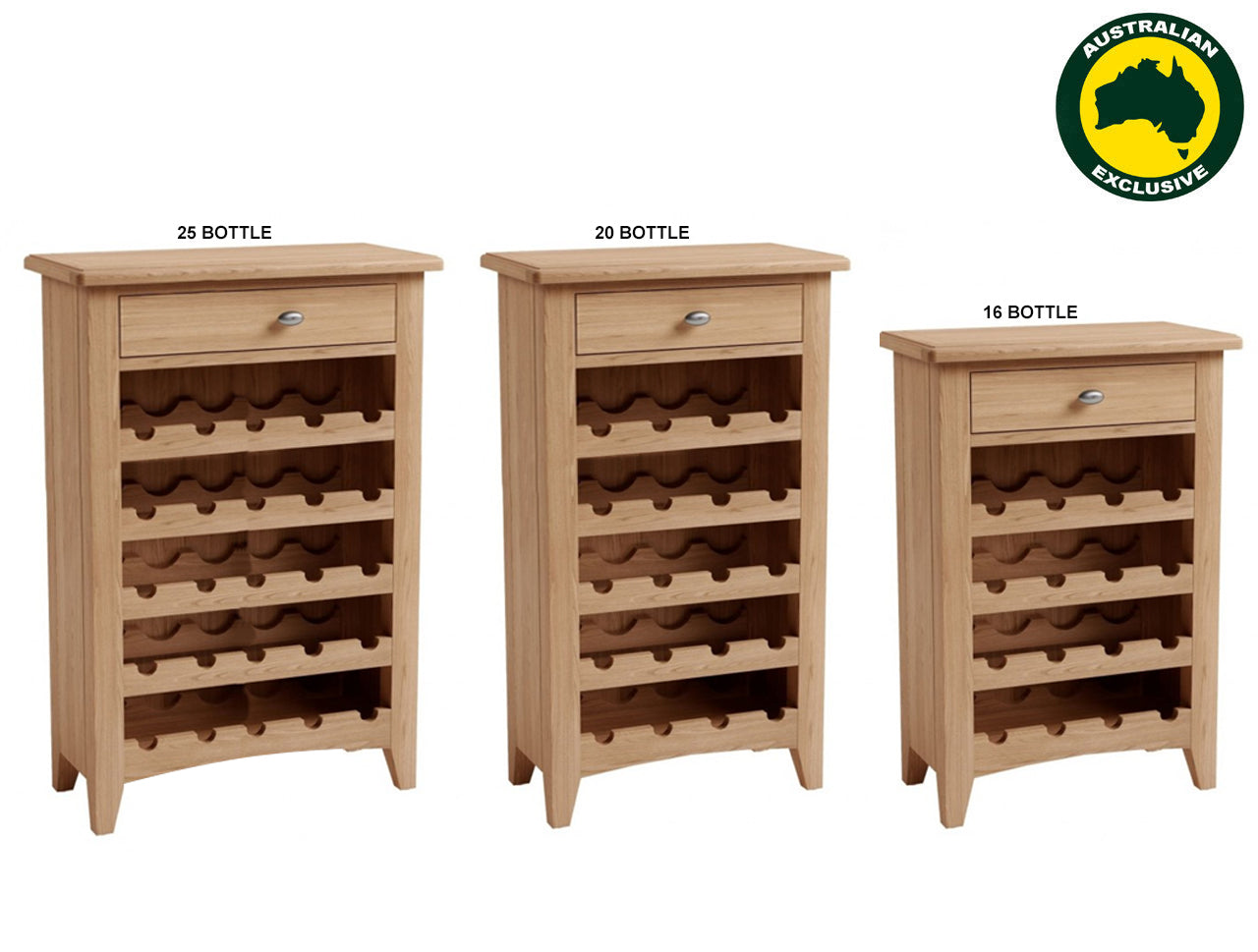 ELEGANCE (AUSSIE MADE) 1 DRAWER WINE CABINET COLLECTION - TASSIE OAK COMBINATION - ASSORTED STAINED COLOURS - STARTING FROM $999