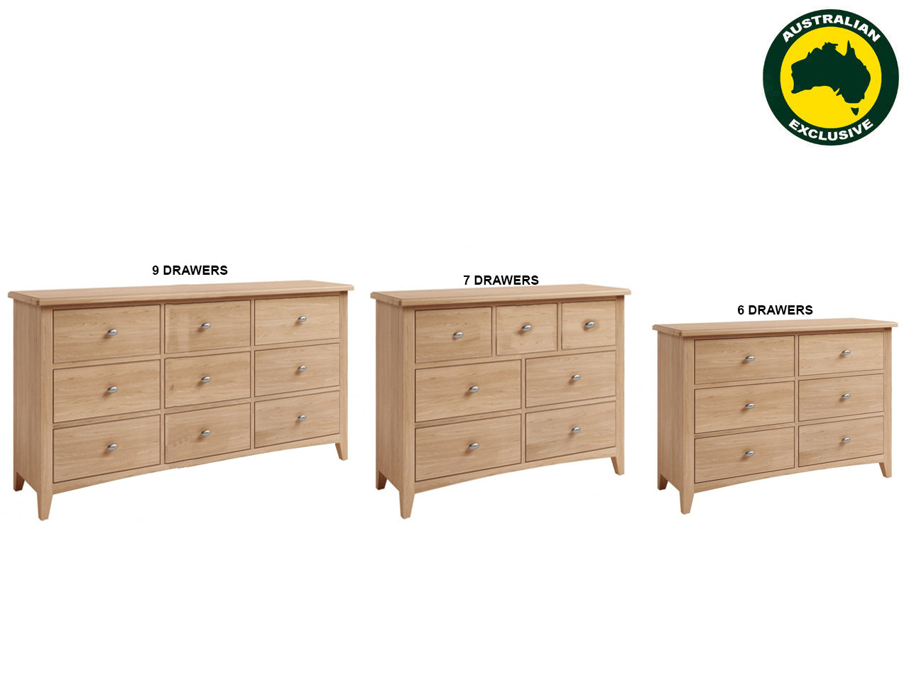 ELEGANCE (AUSSIE MADE) LOWBOY COLLECTION - TASSIE OAK COMBINATION - ASSORTED STAINED COLOURS - STARTING FROM $1299