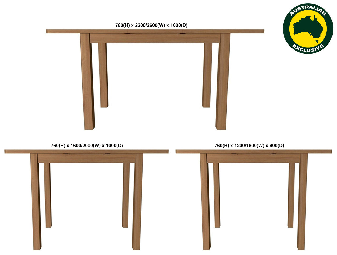 EMINENCE (AUSSIE MADE) EXTENSION OAK DINING TABLE COLLECTION - ASSORTED STAINED COLOURS - STARTING FROM $1799