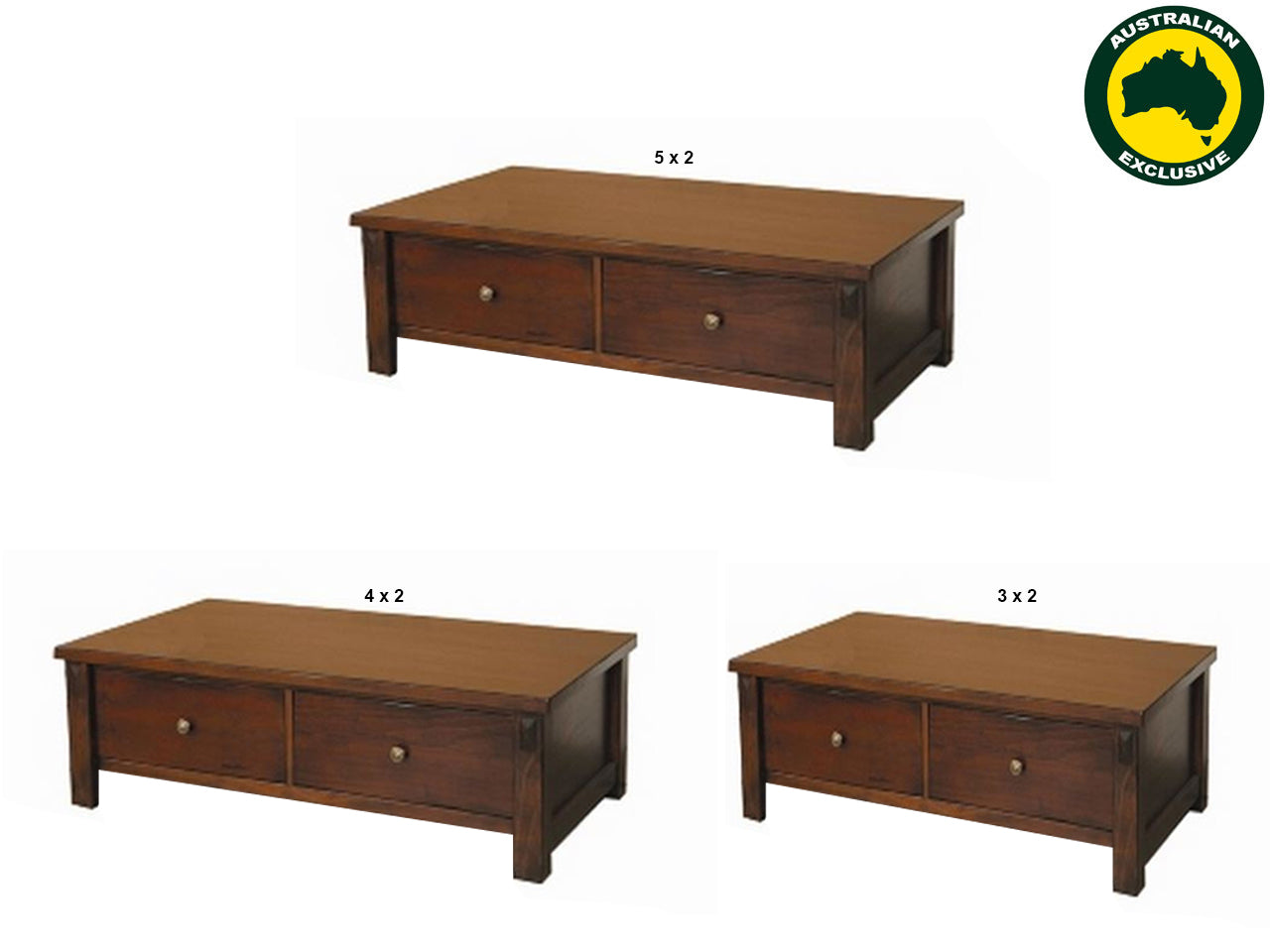 FABULOS (AUSSIE MADE) 2 DRAWER COFFEE TABLE COLLECTION - ASSORTED STAINED COLOURS - STARTING FROM $799