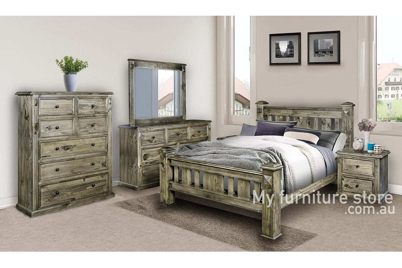 LEGIONS KING 6 PIECE (THE LOT) BEDROOM SUITE - GREYWASH