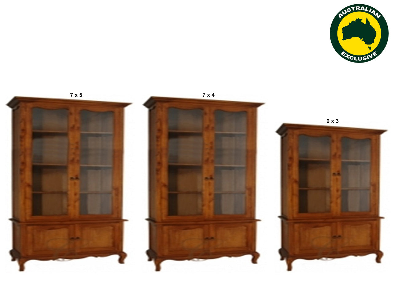 FRENCH PROVINCIAL LIBRARY CABINET COLLECTION - ASSORTED STAINED COLOURS - STARTING FROM $1999
