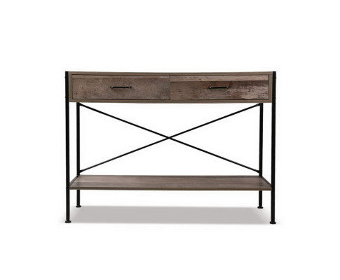KELLAN 2 DRAWER CONSOLE TABLE - DARK WOOD & BLACK
