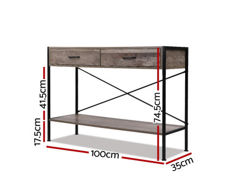 KELLAN 2 DRAWER CONSOLE TABLE - DARK WOOD & BLACK