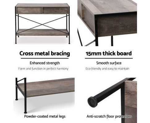 KELLAN 2 DRAWER CONSOLE TABLE - DARK WOOD & BLACK