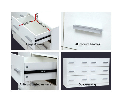 ALREY 6 DRAWER LOWBOY / DRESSER - 690(H) x 1105(W) x 420(D) - WHITE