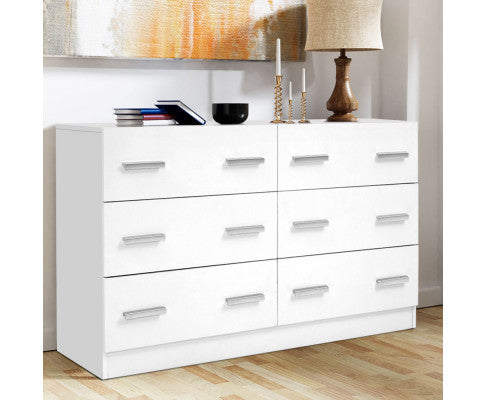ALREY 6 DRAWER LOWBOY / DRESSER - 690(H) x 1105(W) x 420(D) - WHITE