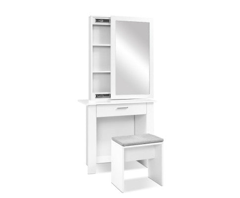 HARRIET 1 DRAWER DRESSING TABLE WITH MIRROR & STOOL - WHITE