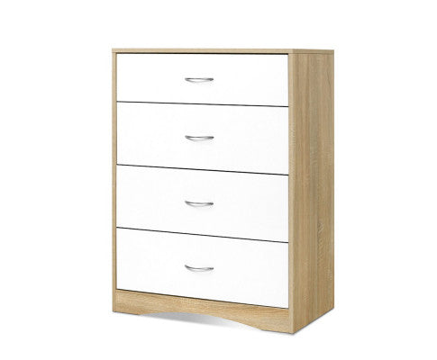 PYKE 4 DRAWER TALLBOY - WHITE & WOOD
