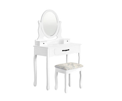 BERTHA 1 DRAWER DRESSING TABLE WITH MIRROR & STOOL - WHITE