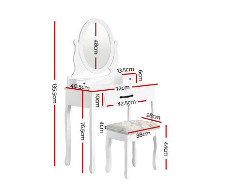 BERTHA 1 DRAWER DRESSING TABLE WITH MIRROR & STOOL - WHITE