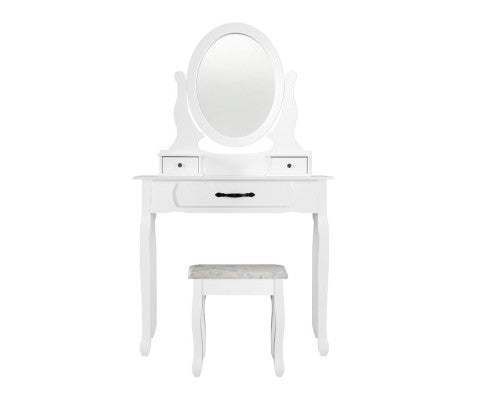 BERTHA 1 DRAWER DRESSING TABLE WITH MIRROR & STOOL - WHITE