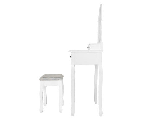 BERTHA 1 DRAWER DRESSING TABLE WITH MIRROR & STOOL - WHITE