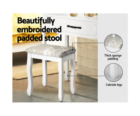 BERTHA 1 DRAWER DRESSING TABLE WITH MIRROR & STOOL - WHITE
