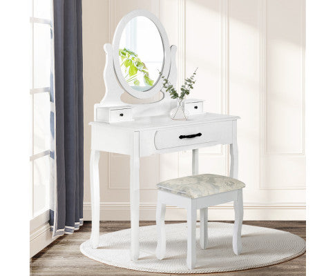 BERTHA 1 DRAWER DRESSING TABLE WITH MIRROR & STOOL - WHITE