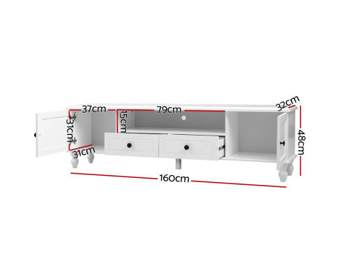 ALEXIS 2 DRAWER/ 2 DOOR TV ENTERTAINMENT UNIT - 480(H) x 1600(W) - WHITE