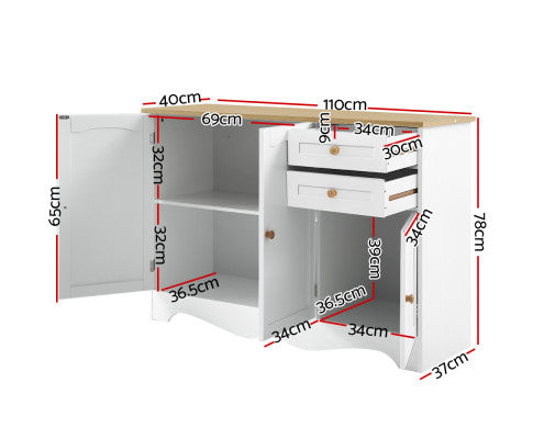 ARABELLA  2 DRAWER/ 3 DOOR SIDEBOARD - 780(H) x 1100(W) x 400(D) - WHITE