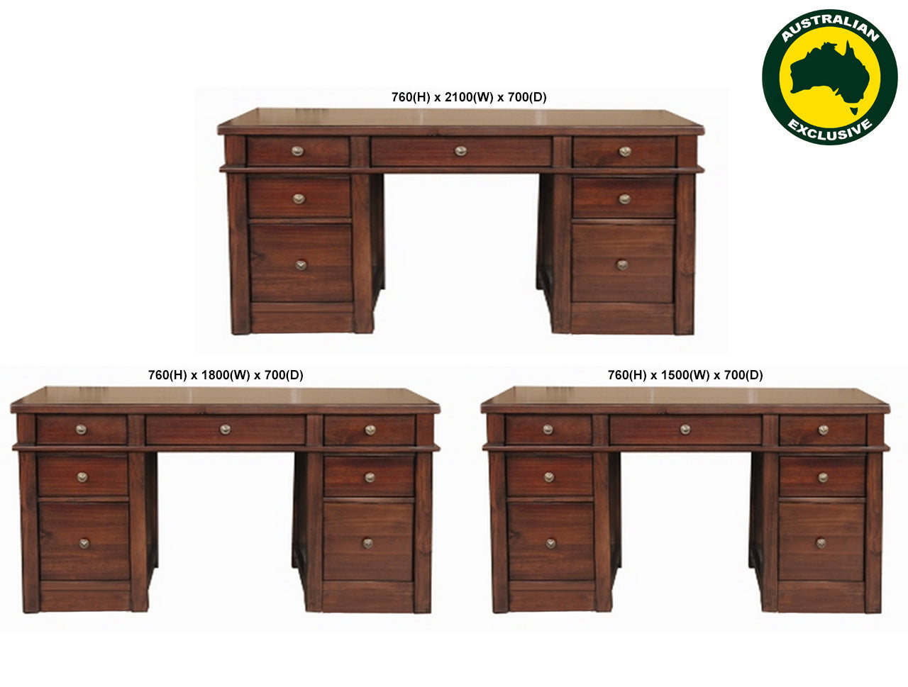 FABULOS (AUSSIE MADE) 7 DRAWER DESK WITH FILING DRAWERS COLLECTION - ASSORTED STAINED COLOURS - STARTING FROM $1599