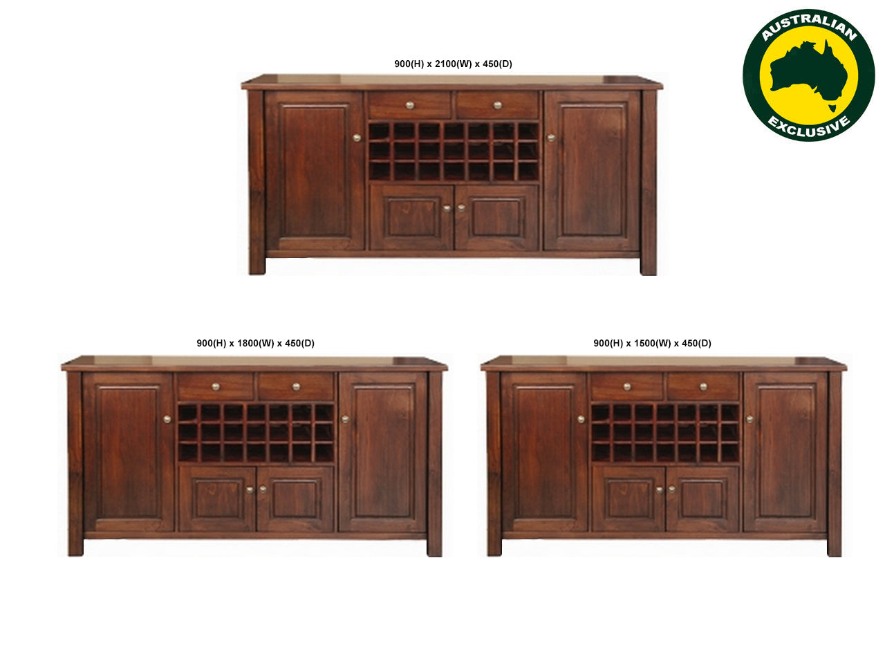 FABULOS (AUSSIE MADE)  4 DOOR 2 DRAWER BUFFET COLLECTION - ASSORTED STAINED COLOURS - STARTING FROM $1699