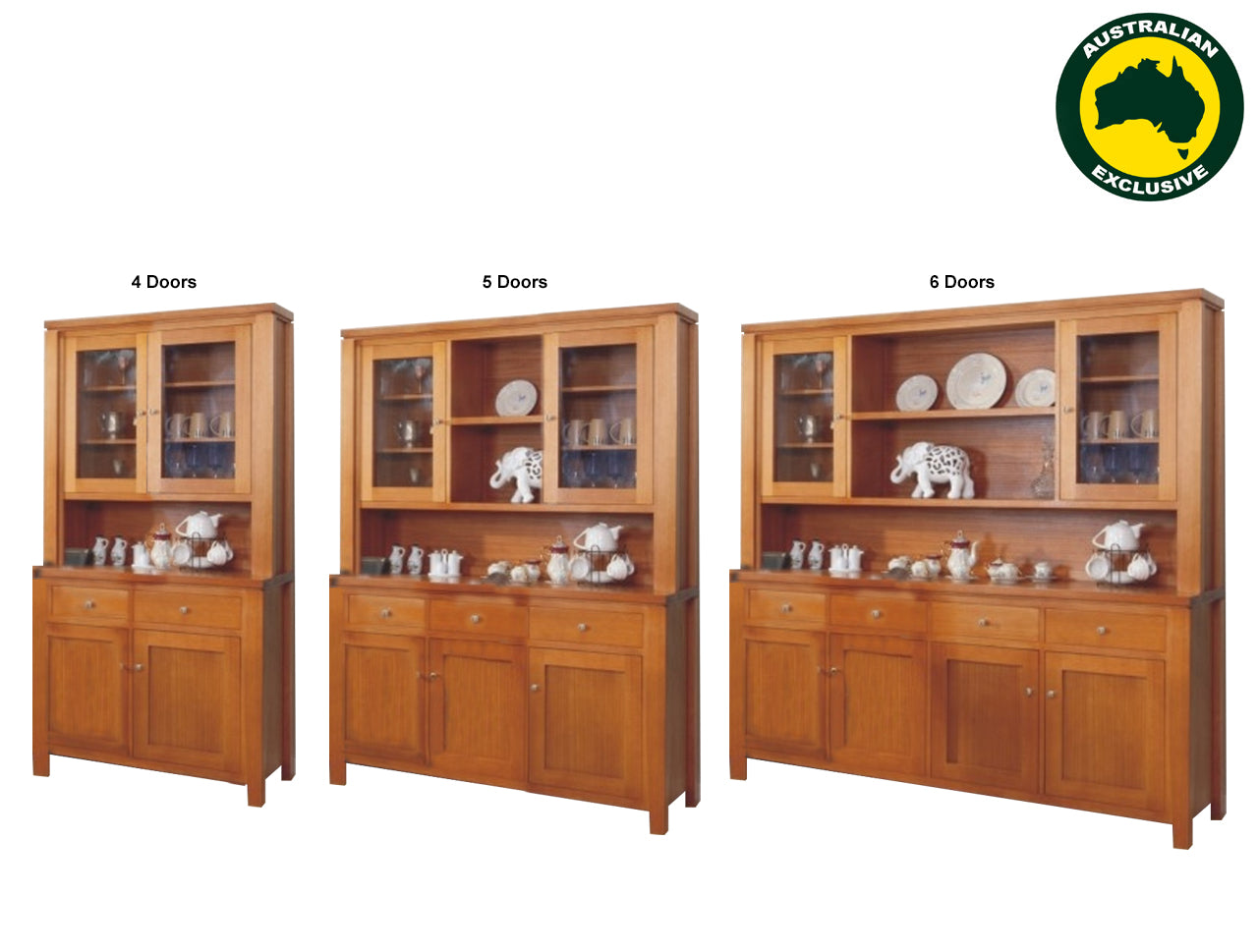 FAIRHOLM  (AUSSIE MADE) BUFFET AND HUTCH COLLECTION - TASSIE OAK COMBINATION - ASSORTED STAINED COLOURS - STARTING FROM $2999