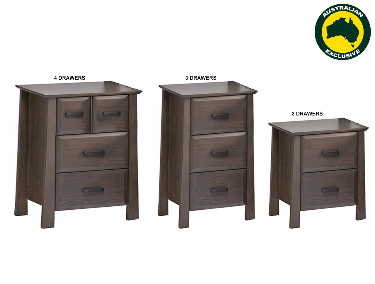 FINLEY (AUSSIE MADE) BEDSIDE TABLE COLLECTION - ASSORTED STAINED COLOURS - STARTING FROM $399