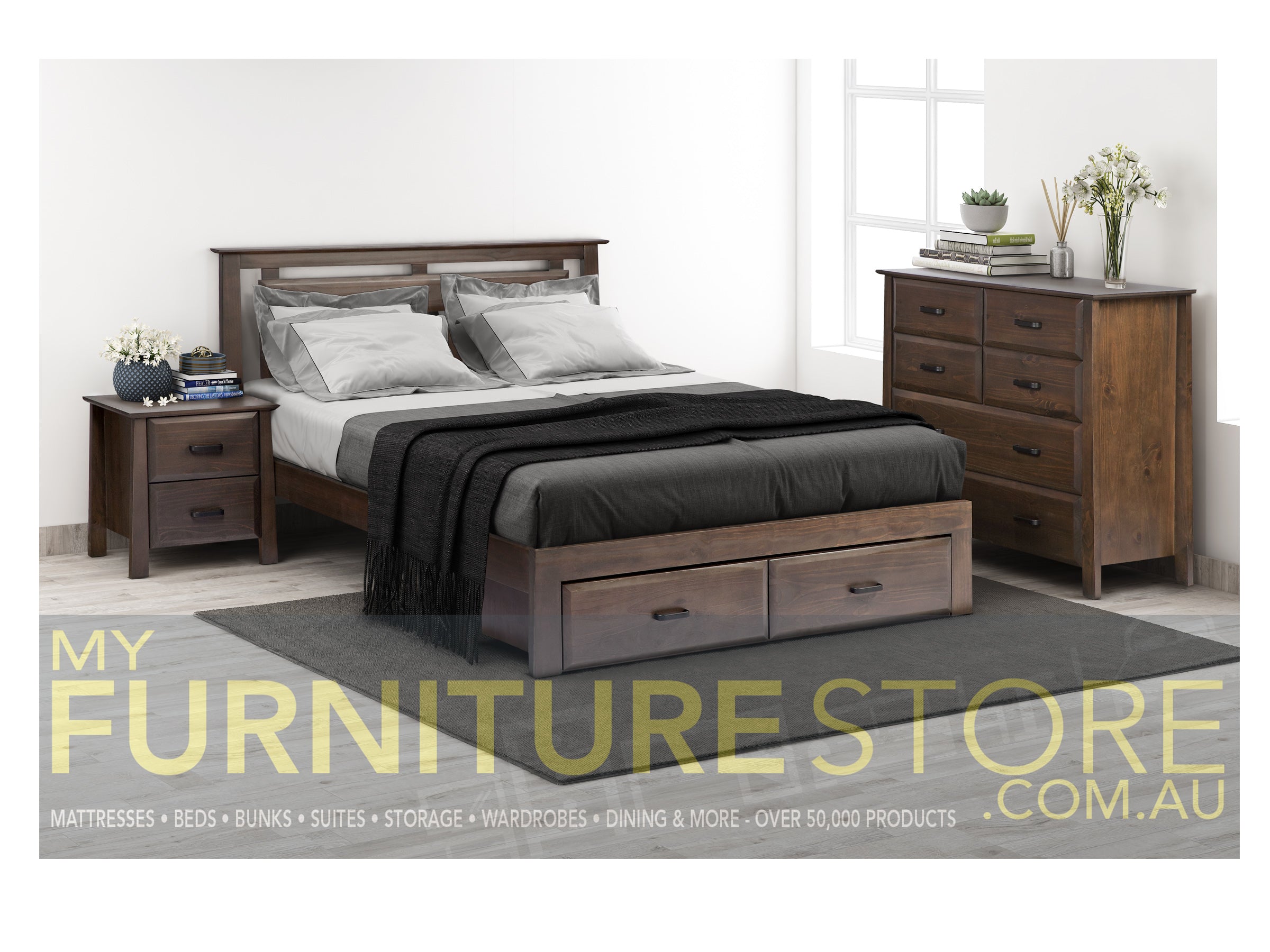 FINLEY DOUBLE OR QUEEN 4 PIECE (TALLBOY) BEDROOM SUITE WITH UNDER BED STORAGE (OR-76-2) - CUPPACINO