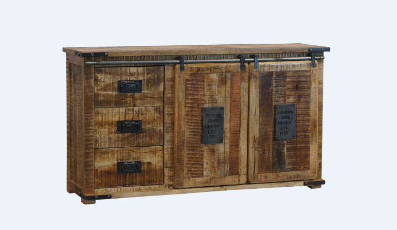 FOUNDRY BUFFET  WITH 3 DRAWERS / 2 DOORS (WITH PLATE) -  900(H) X 1600(W) - RUSTIC MANGO