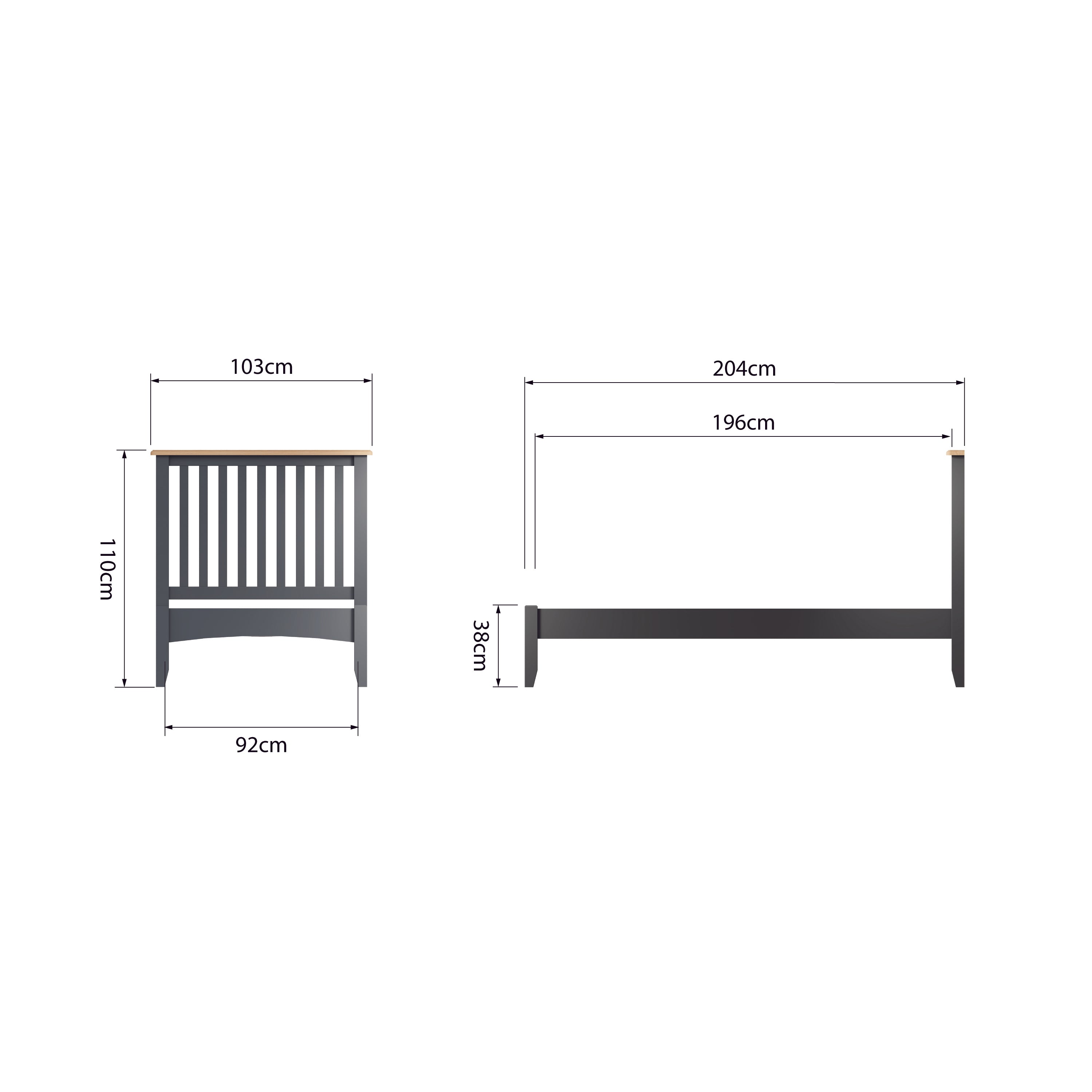 KING SINGLE EMMETT BED (GA-30-G) - 1100(H) x 2040(W) x 1030(D) - GREY / LIGHT OAK (2 TONE)