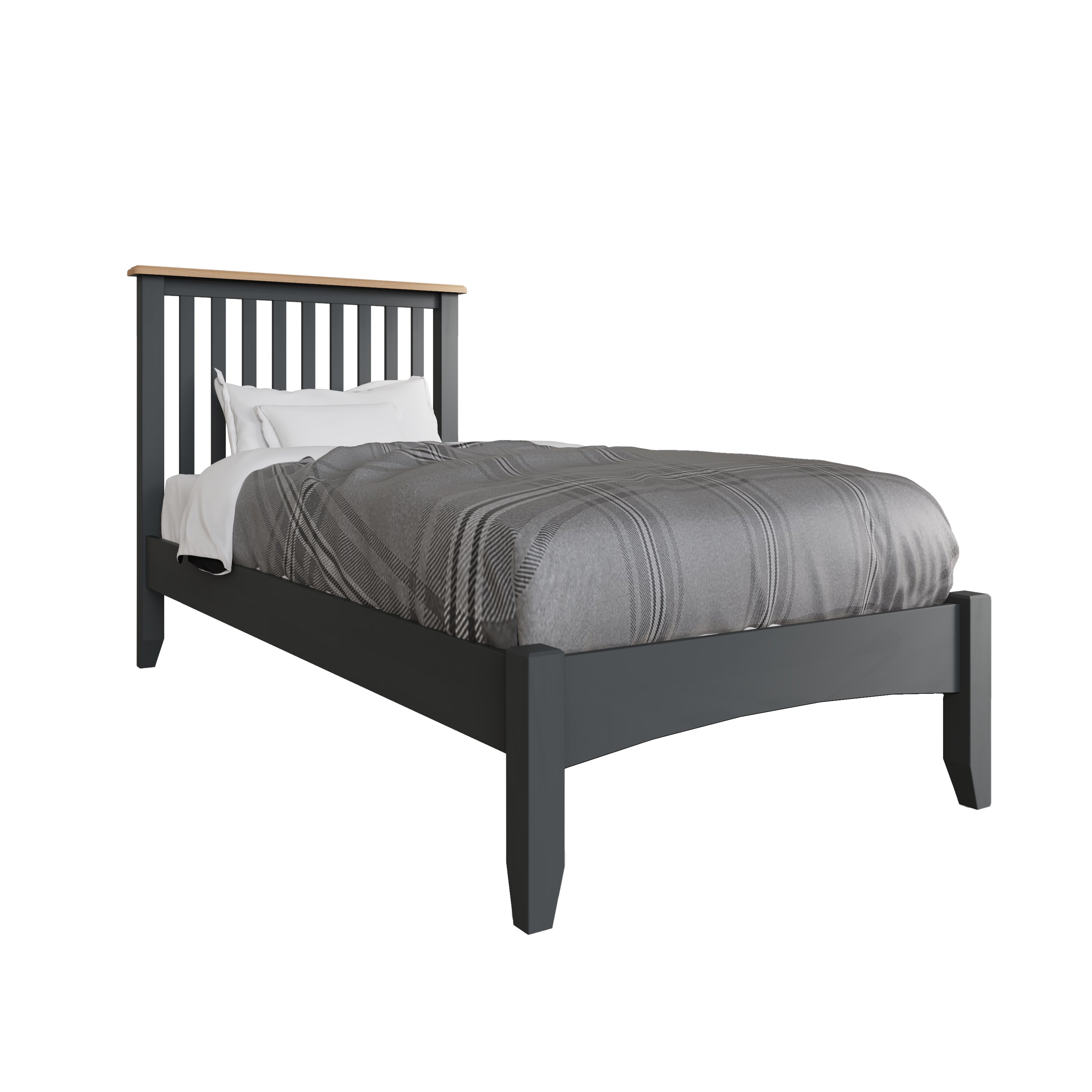 KING SINGLE EMMETT BED (GA-30-G) - 1100(H) x 2040(W) x 1030(D) - GREY / LIGHT OAK (2 TONE)