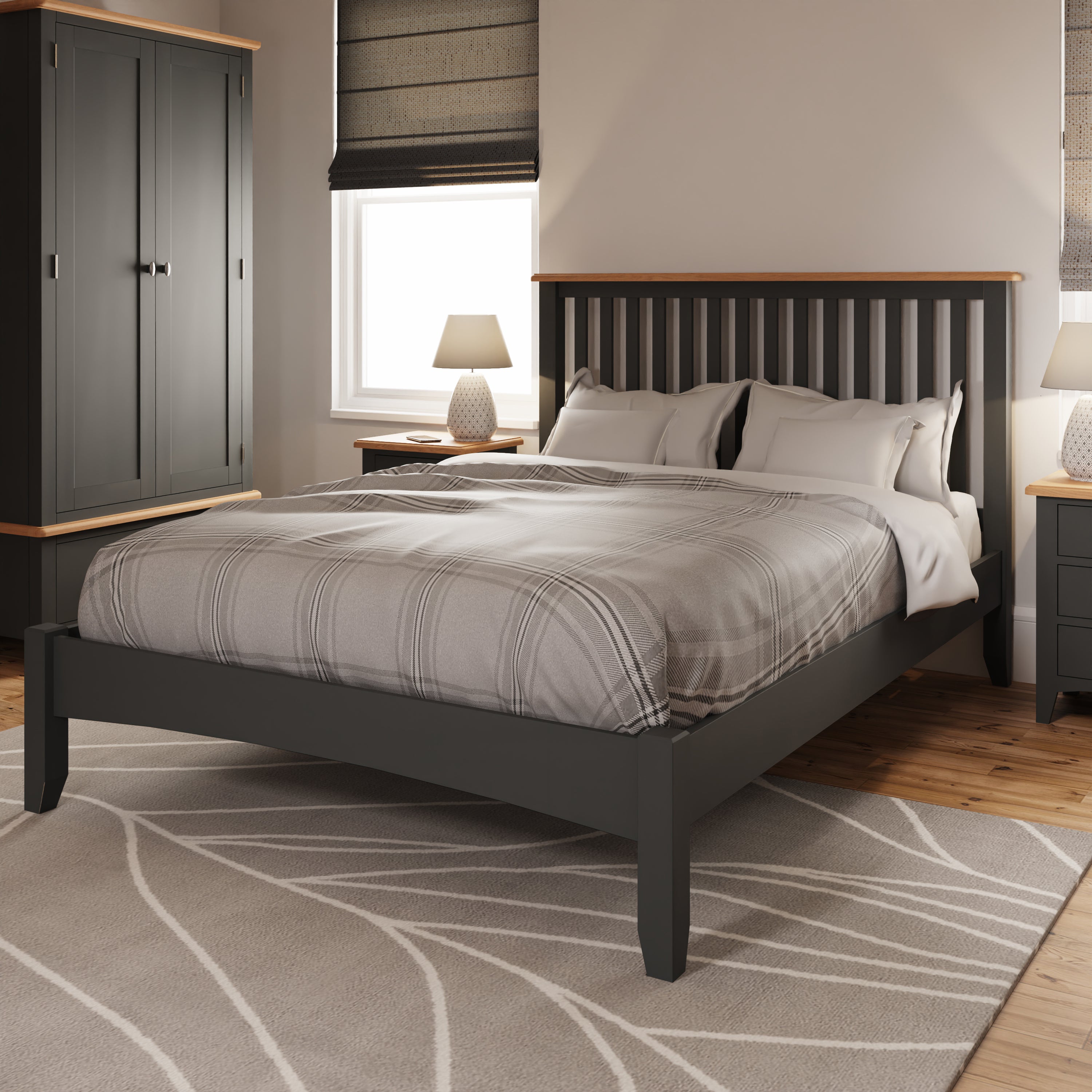 DOUBLE EMMETT BED (GA-46-G) - 1100(H) x 2040(W) x 1500(D) - GREY / LIGHT OAK (2 TONE)
