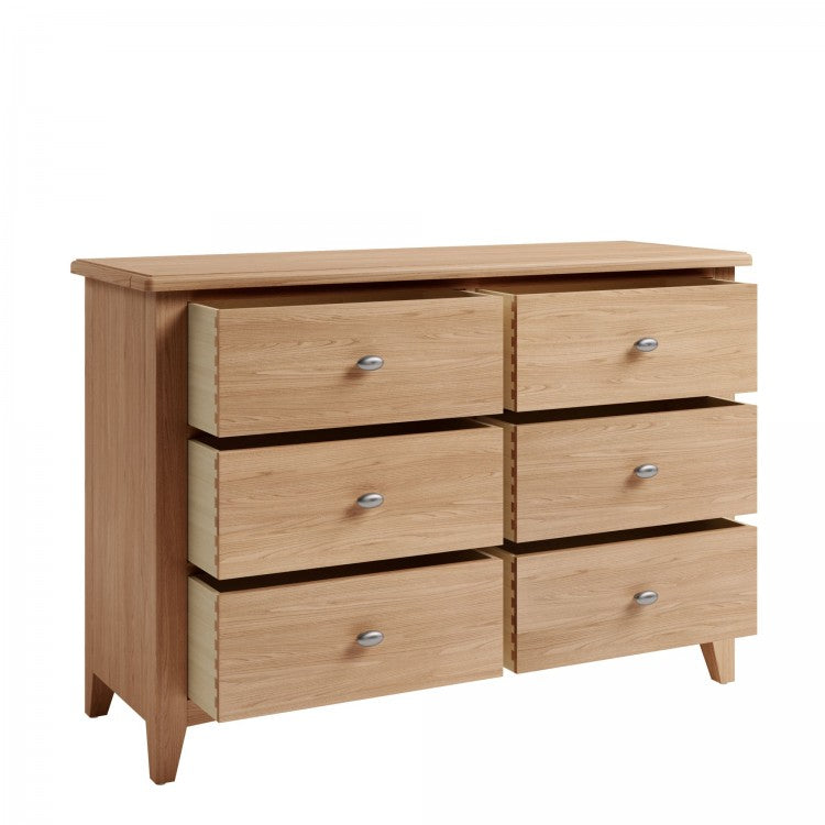 ELEGANCE 6 DRAWERS OAK LOWBOY CHEST - (7-1-15) - LIGHT OAK