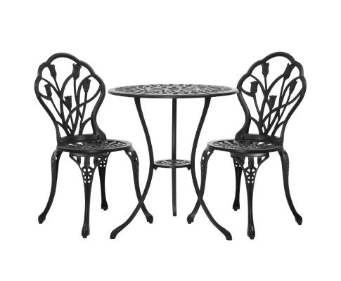 ADAMINA OUTDOOR 3 PIECE ALUMINIUM BISTRO SETTING - BLACK