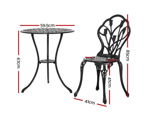 ADAMINA OUTDOOR 3 PIECE ALUMINIUM BISTRO SETTING - BLACK