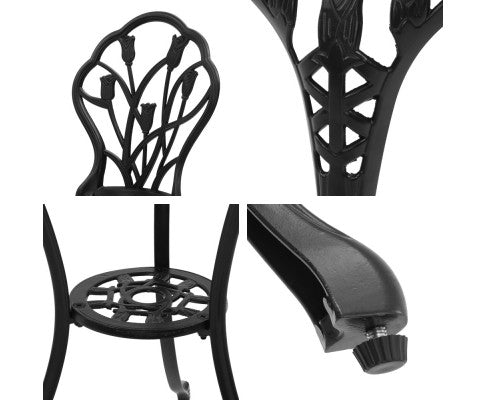 ADAMINA OUTDOOR 3 PIECE ALUMINIUM BISTRO SETTING - BLACK