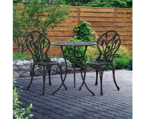 ADAMINA OUTDOOR 3 PIECE ALUMINIUM BISTRO SETTING - BLACK