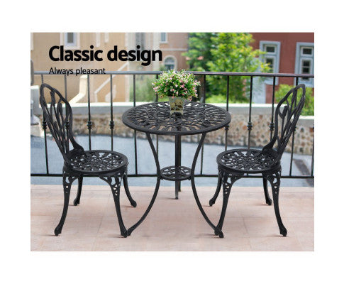 ADAMINA OUTDOOR 3 PIECE ALUMINIUM BISTRO SETTING - BLACK