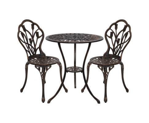 ADAMINA OUTDOOR 3 PIECE ALUMINIUM BISTRO SETTING - BRONZE