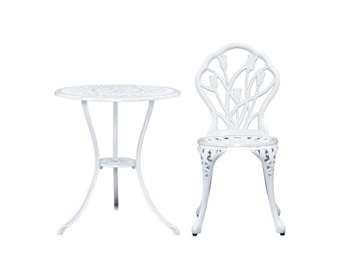 ADAMINA OUTDOOR 3 PIECE ALUMINIUM BISTRO SETTING - WHITE