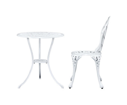 ADAMINA OUTDOOR 3 PIECE ALUMINIUM BISTRO SETTING - WHITE