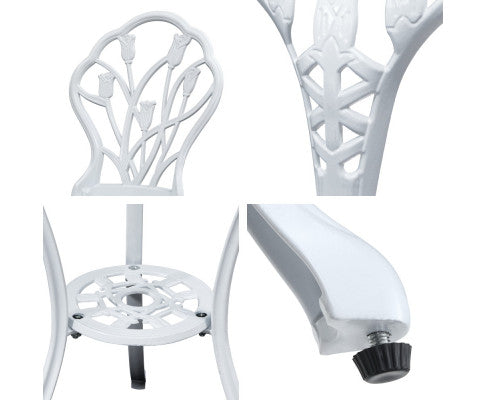 ADAMINA OUTDOOR 3 PIECE ALUMINIUM BISTRO SETTING - WHITE