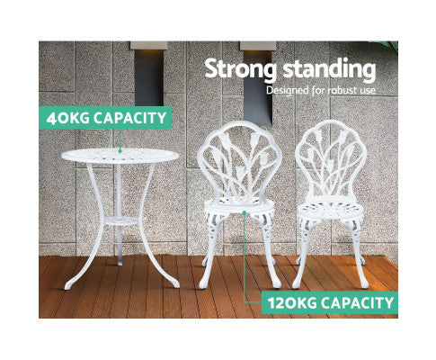 ADAMINA OUTDOOR 3 PIECE ALUMINIUM BISTRO SETTING - WHITE
