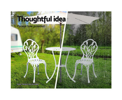 ADAMINA OUTDOOR 3 PIECE ALUMINIUM BISTRO SETTING - WHITE
